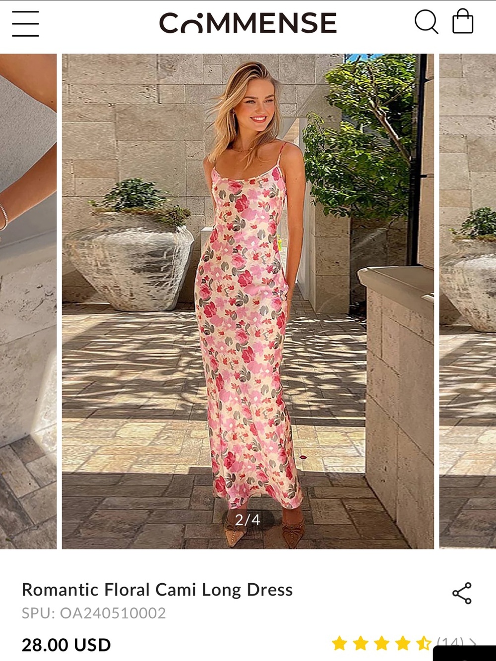 Floral Cami Long Dress - Pink